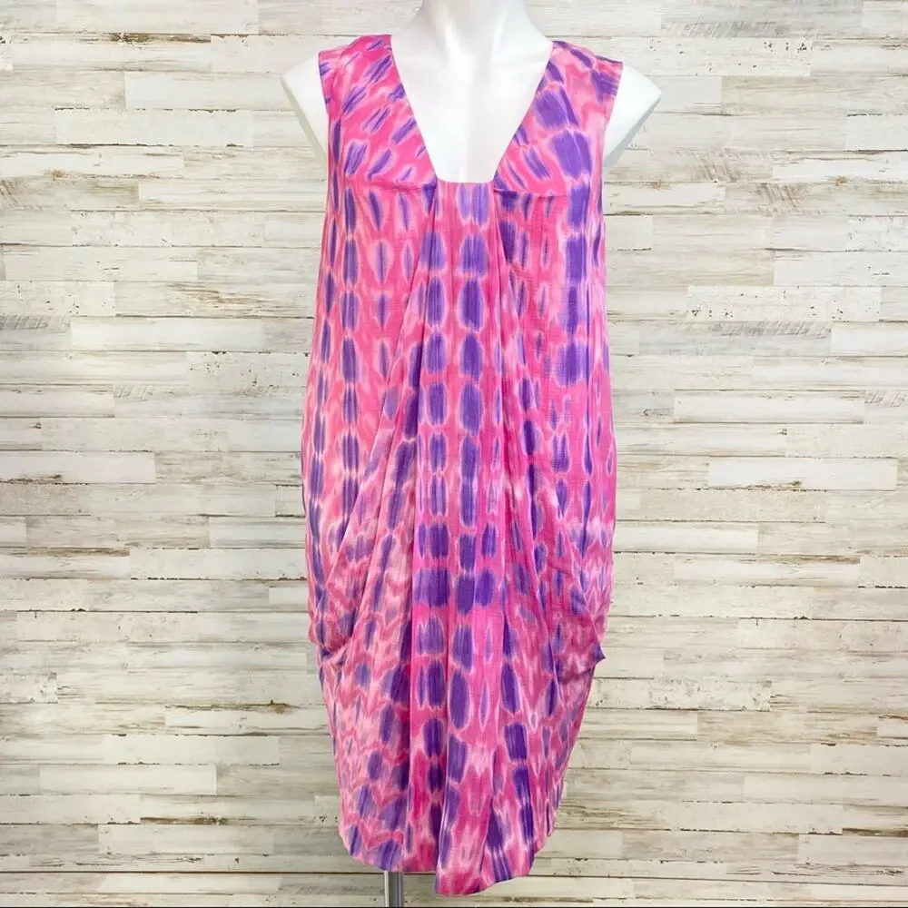 Anne Klein Collection Tie Dye Dress Womens Size 2 Pink Shift Silk Cotton Blend - Picture 2 of 16
